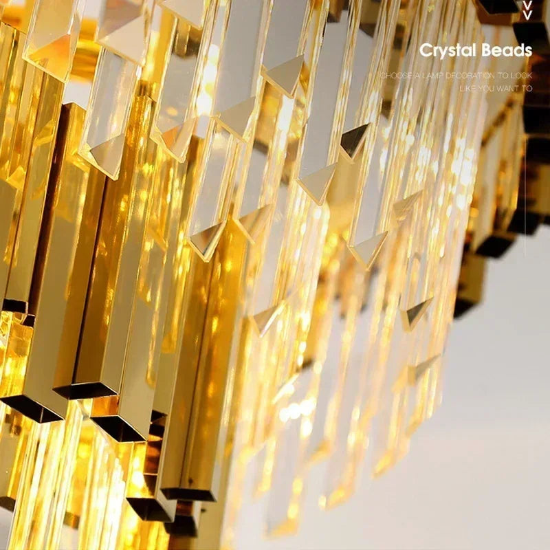 Light luxury golden luxury chandelier interior lighting hotel living room ceiling Led glossy lighting fixture crystal chandelier