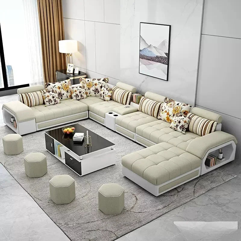 Linlamim Fabric Sofa Set Furniture Living Room Sofa Set With USB And Stools