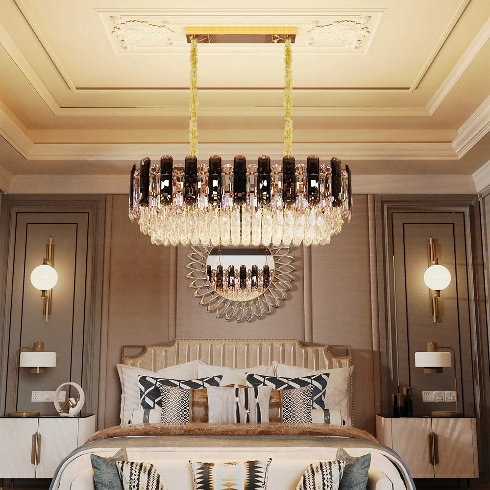 Vrygle Modern Crystal Chandeliers ,6-Light Crystal Rectangle Chandeliers, Dining Room Light Mount for Living Room Kitchen，room