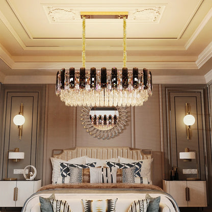 Vrygle Modern Crystal Chandeliers ,6-Light Crystal Rectangle Chandeliers, Dining Room Light Mount for Living Room Kitchen，room