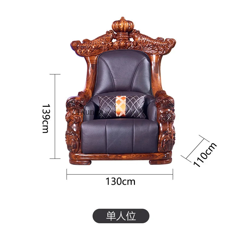 Ebony sofa leather combination, living room villa luxury solid wood furniture