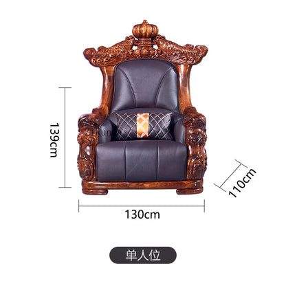 Ebony sofa leather combination, living room villa luxury solid wood furniture