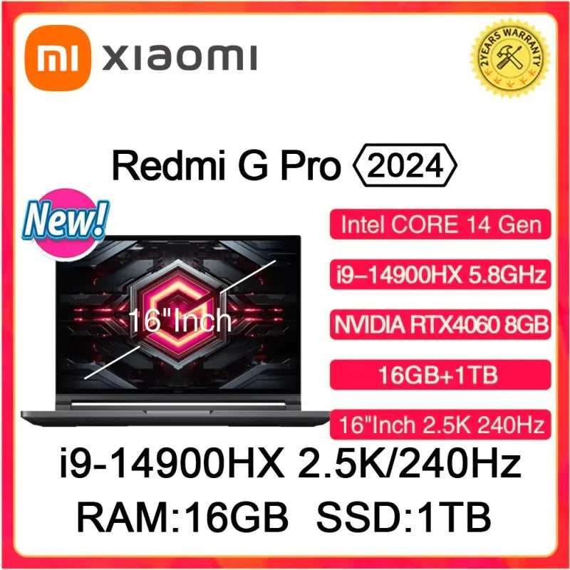XIAOMI Redmi G Pro 2024 Gaming Laptop NVIDIA Geforce RTX 4060 Intel Core i9-14900HX 16"Inch RAM 16GB SSD 1TB 2.5K 240Hz Gamer PC