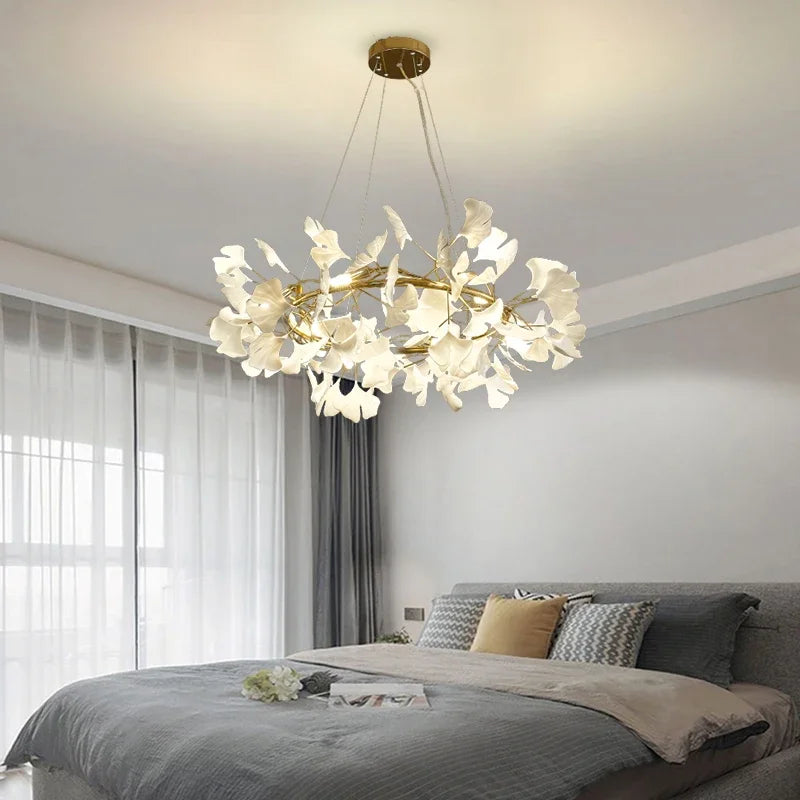 Nordic gingko leaf LED chandelier modern Kitchen living room Bedroom Dining room round interior loft ceiling hanging light