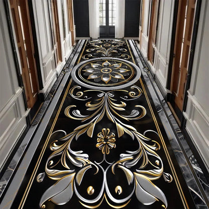 Luxury Black Golden Long Corridor Carpet Hall Runner Decor Non-slip Washable Stairway Rugs European Aisle Floor Mat Customizable