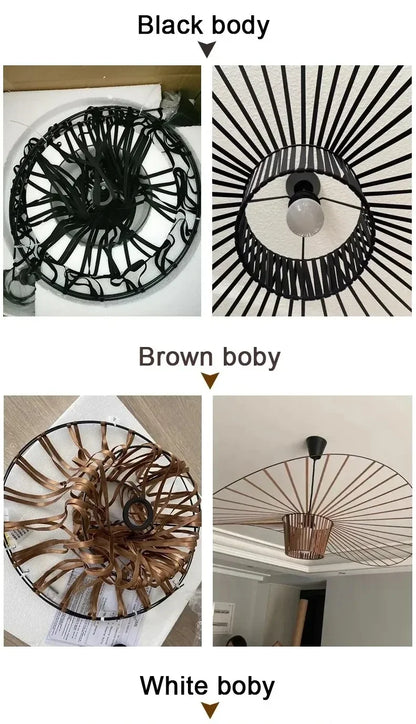 Nordic Vertigo Straw Hat Pendant Lights French Fabric for Restaurant Artistic and Creative Living Room Bedroom Hoom Decor Lamp