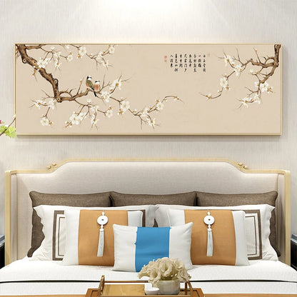 New Chinese Zen Flower and Bird Bedhead Painting Living Room Decoration Painting Sofa Background Wall Mural Painting Home Decor