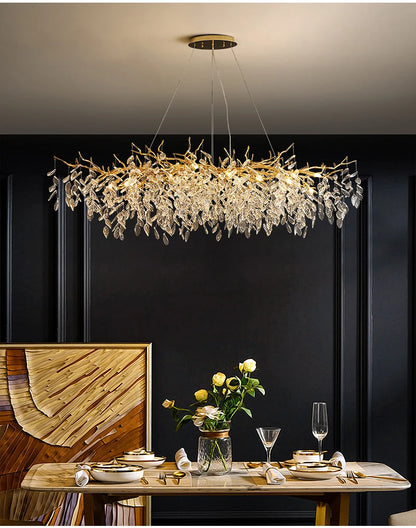 Dining Room Chandelier Long Shaped Dining Room Circular Branch Simple French Luxury Villa Living Room Crystal Lighting Fixtures