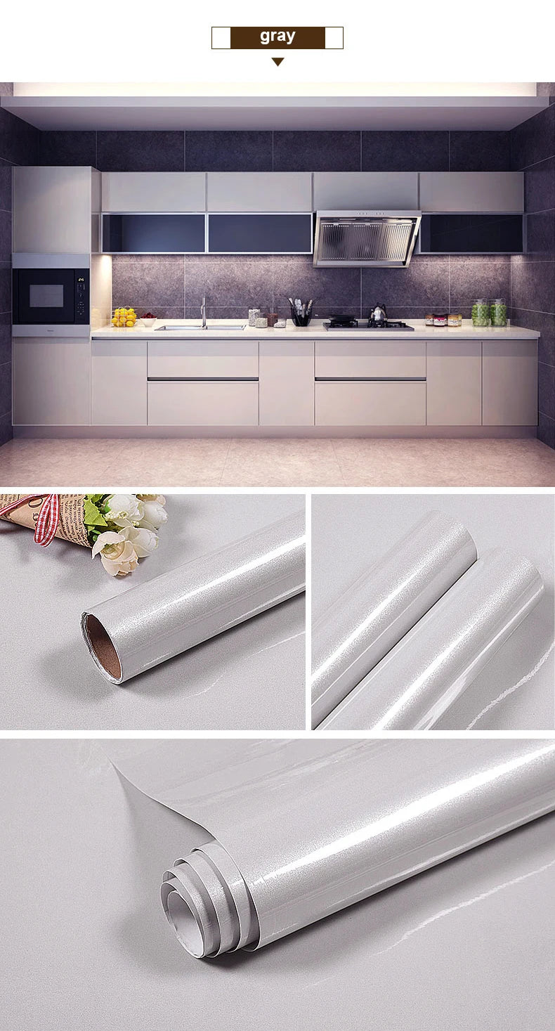 PVC Waterproof Oil-Proof Wallpaper White Self-Adhesive Kitchen Cabinet Table Top Old Furniture Renovation Color Change Stickers