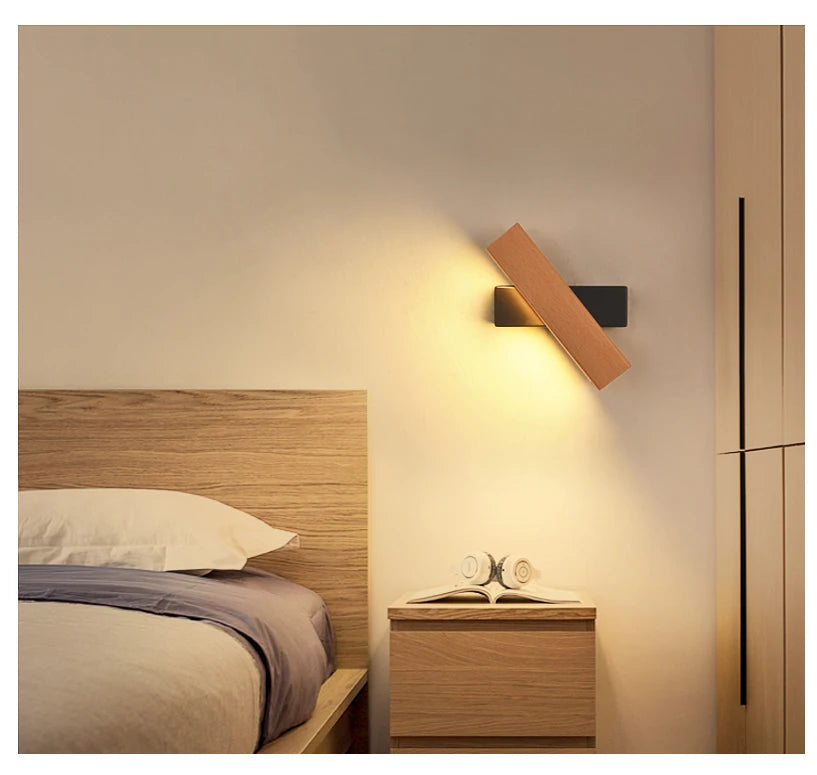 New Rotatable Wall Lamp Nordic Solid Wood LED Wall Light Simple Bedside Study Reading Adjustable Lighting Home Decor Lamps