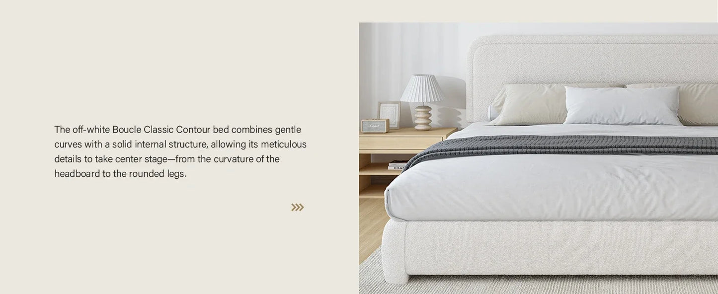 King and Headboard,Boucle Upholstered Platform Bed Frame,Modern Style,Soft Rounded Corners,No Box Spring Required,Easy