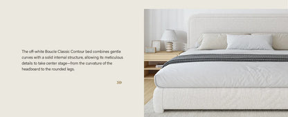 King and Headboard,Boucle Upholstered Platform Bed Frame,Modern Style,Soft Rounded Corners,No Box Spring Required,Easy