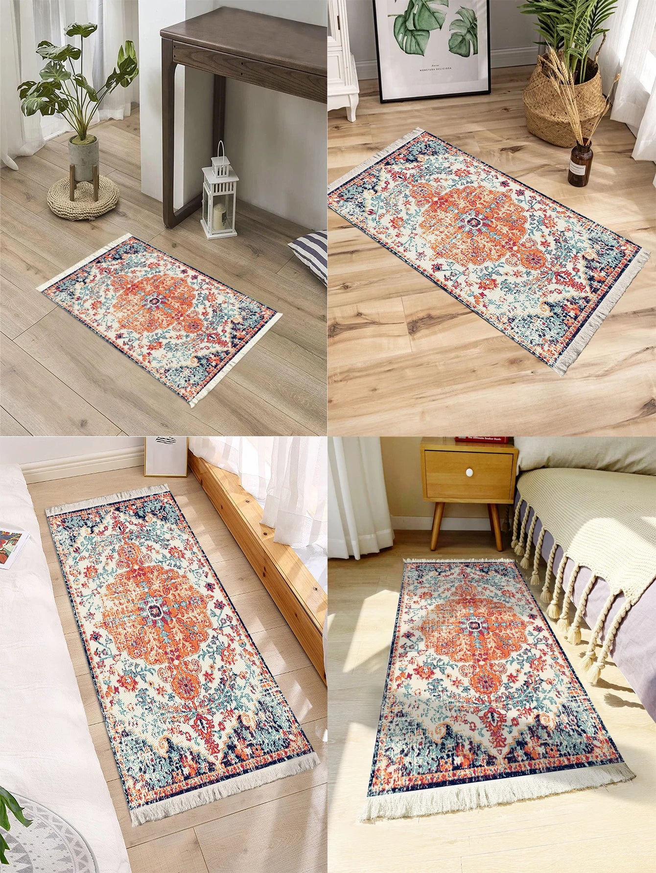 Handwoven cotton linen carpet retro Bohemian style square bedside geometric floor mat living room home decoration Bohemian manda