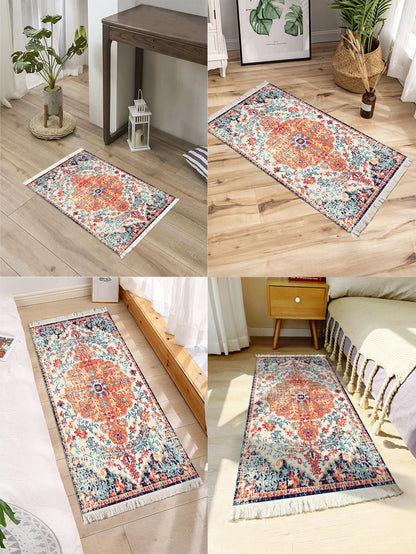 Handwoven cotton linen carpet retro Bohemian style square bedside geometric floor mat living room home decoration Bohemian manda