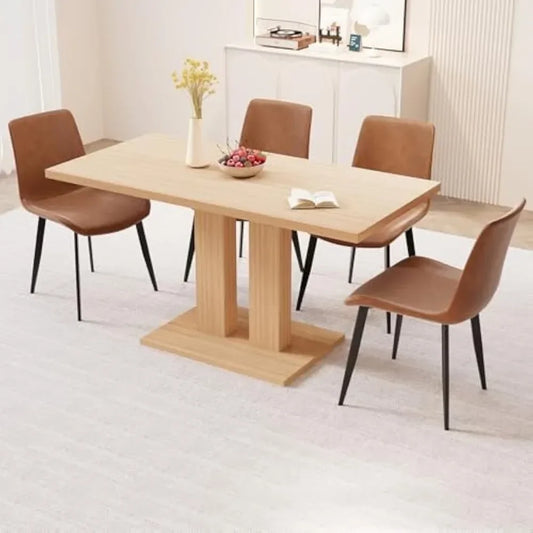 Modern 46'' Kitchen Dining Table and Chairs,5 Piece Rectangular Dining Table Set for Dining Room (Dining Table + 4 Brown Chairs)