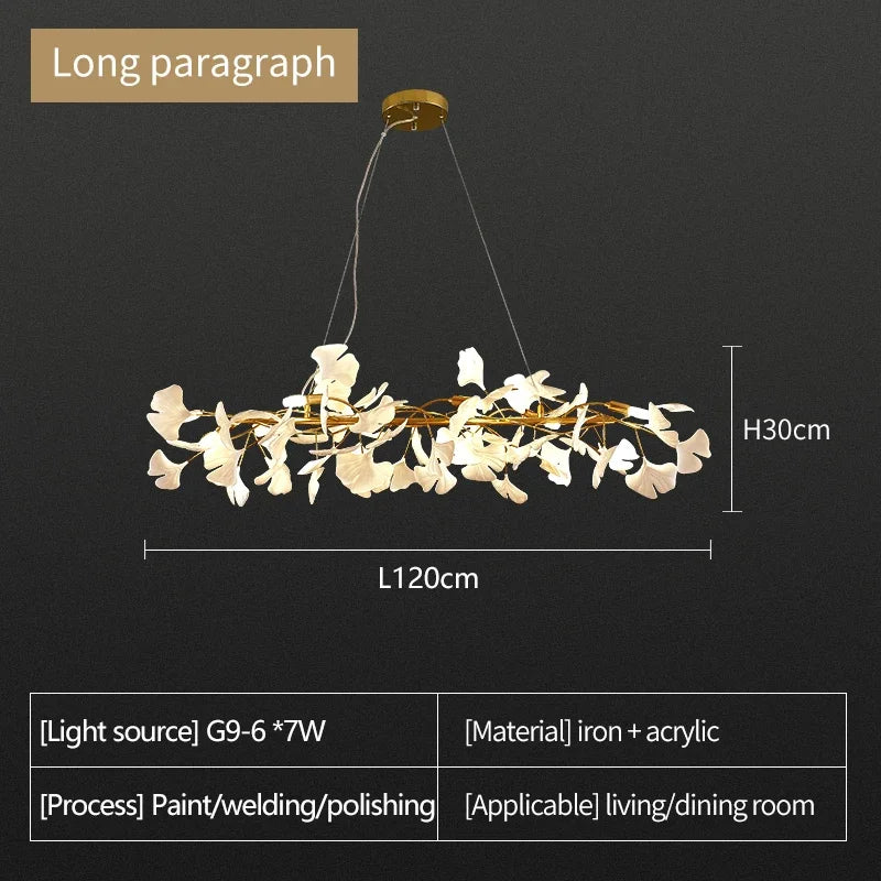 Nordic gingko leaf LED chandelier modern Kitchen living room Bedroom Dining room round interior loft ceiling hanging light