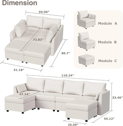 Sectional Sofa with Storage, Convertible 6 Seat Sectional Couches for Living Room, U Shaped Sectional Sofa with Chaise, Comfy Se