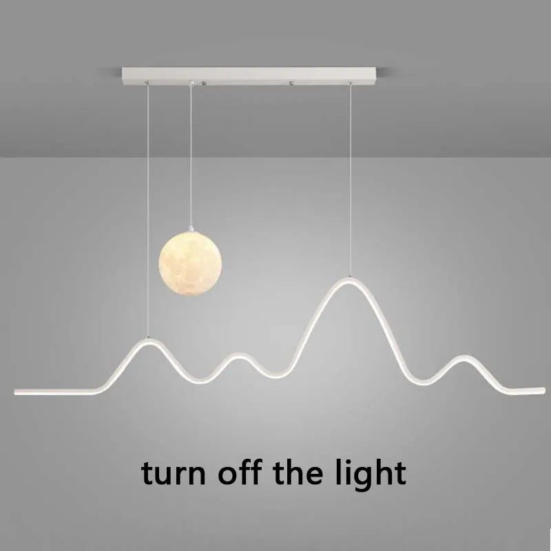 Scandinavian Modern Simple Planet Living Room Light Creative  Long Strip Dining Table Bar Wave Decorative Dining Room Chandel