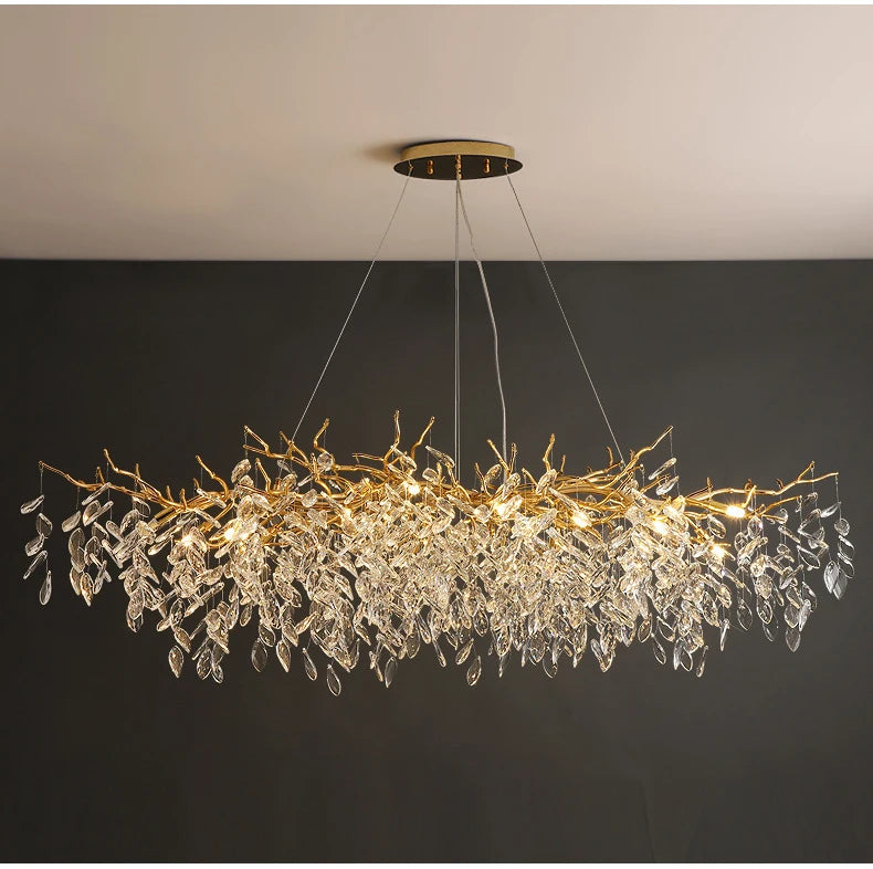 Dining Room Chandelier Long Shaped Dining Room Circular Branch Simple French Luxury Villa Living Room Crystal Lighting Fixtures