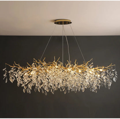 Dining Room Chandelier Long Shaped Dining Room Circular Branch Simple French Luxury Villa Living Room Crystal Lighting Fixtures