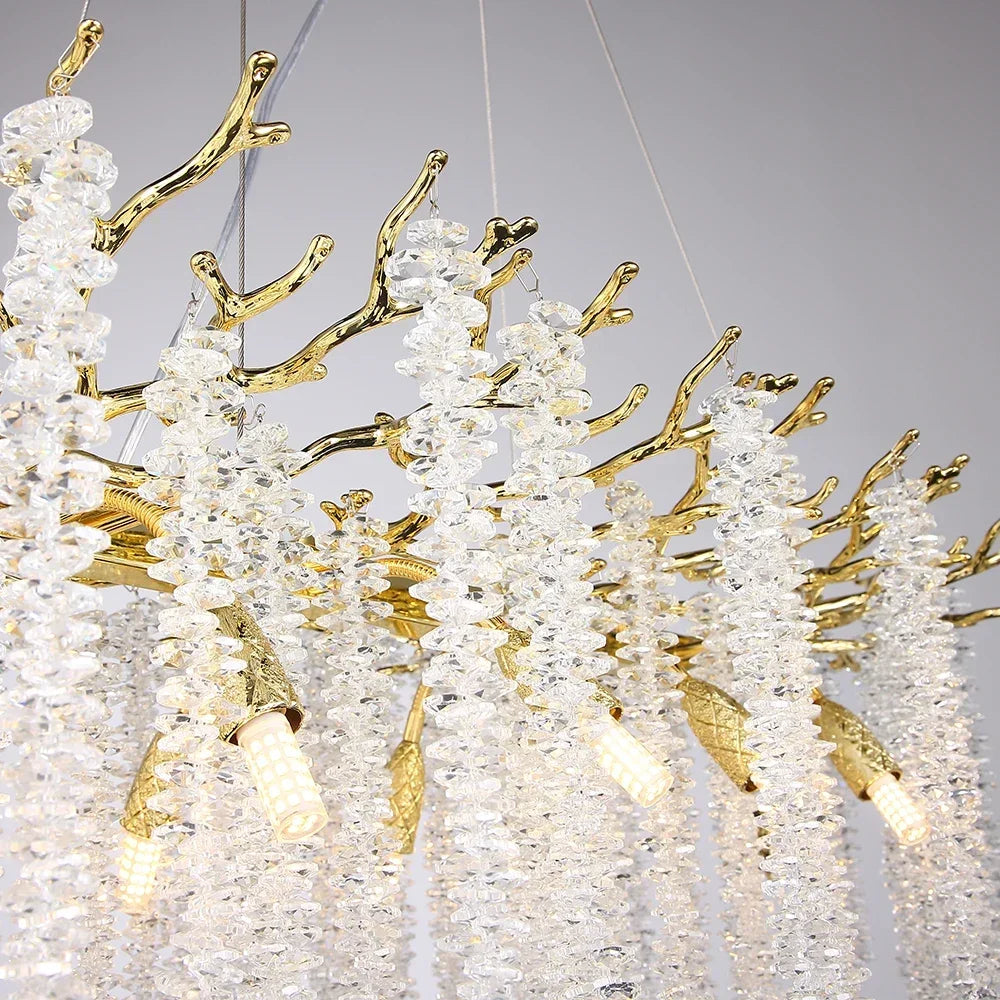 Round Gold Crystal Chandelier For Bedroom Living Room Dining Room Lounge Modern Luxury Gold Ceiling Crystal Branch Chandeliers