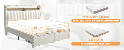 Queen Bed Frame with Headboard and Storage, Upholstered Queen Bed Frame with Storage, Queen Size Bed Frame with 2 Drawers