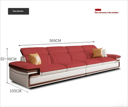 MINGDIBAO Premium Italian Genuine Leather Sofa Set for Living Room with Adjustable Headrests, Bluetooth Speaker, Wireless Charge