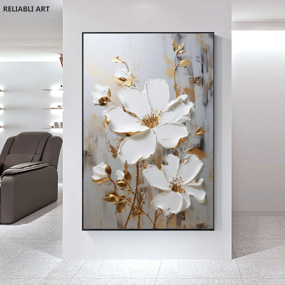 Blooming White Flowers On Canvas, Poster,Print Painting Abstract  Wall Art Picture For Nordic Living Room Decor Cuadros Unframed