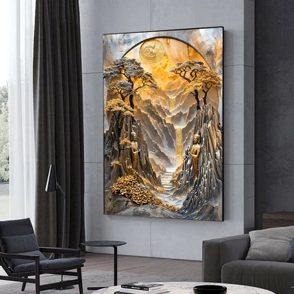 Golden Horizon Coastline Radiant Scenery Poster Moonlight Forest Bonsai Tree Waterfall Canvas Painting Wall Art Room Home Decor