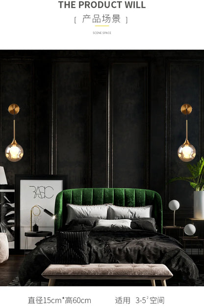 Modern Led Wall Lamp Glass Ball Gold Sconce Lighting Indoor Nordic Living Bedroom Kitchen Fixture Bedside Light Decor Luminaire