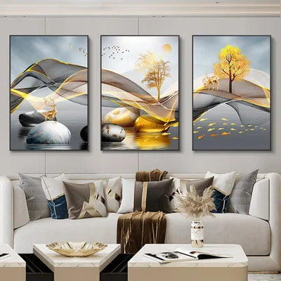 3 Nordic Luxury Ribbon Abstract Wall Art Landscape Modern Poster Print Picture Living Room Home Decorative Painting