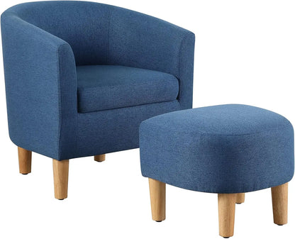 Accent Chair, Sherpa Chair White Fluffy Chair Teddy Barrel Chair with Ottoman Comfy ArmChair Footrest Set