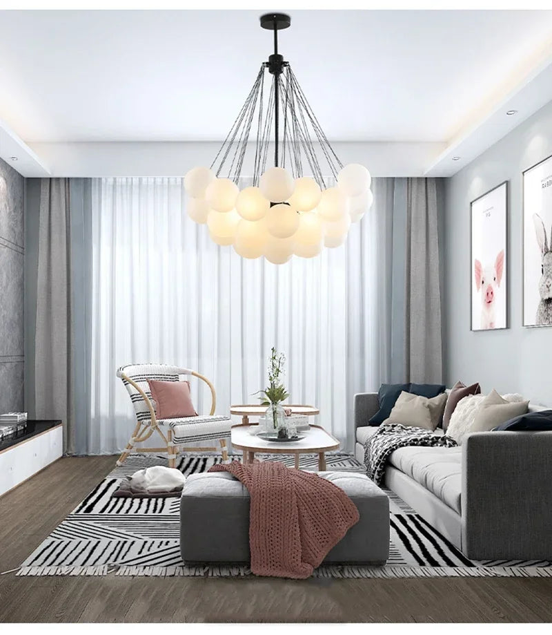 Nordic Bubble Glass Chandelier for Living Dining Table Room Decoration Frosted Glass Gold Black LED Ceiling Pendant Light