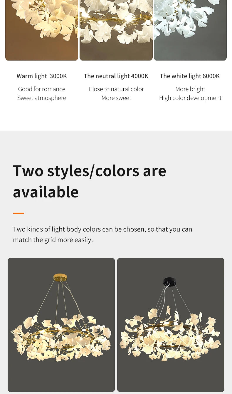 Nordic gingko leaf LED chandelier modern Kitchen living room Bedroom Dining room round interior loft ceiling hanging light