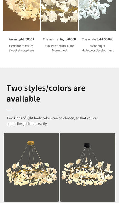 Nordic gingko leaf LED chandelier modern Kitchen living room Bedroom Dining room round interior loft ceiling hanging light