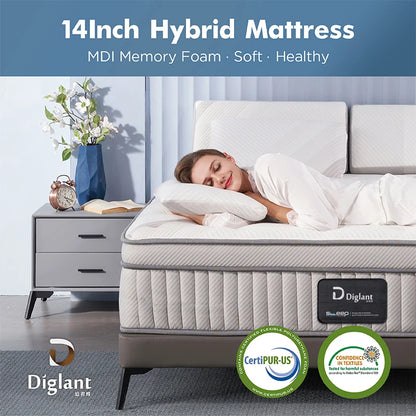 Hybrid Mattress 14 Inch Memory Foam Pocketing Spring Mattress