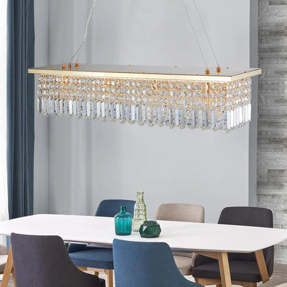 Modern Crystal Chandelier for Dining Room 8-Light  Rectangle Raindrop Chandelier Contemporary Rectangular Fixture Pendant Light
