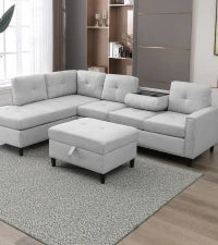 Modular Sectional Sofa with Chaise, Convertible Oversize L Shaped Couch with Reversible Ottoman,Linen 6 Seater Free Combination