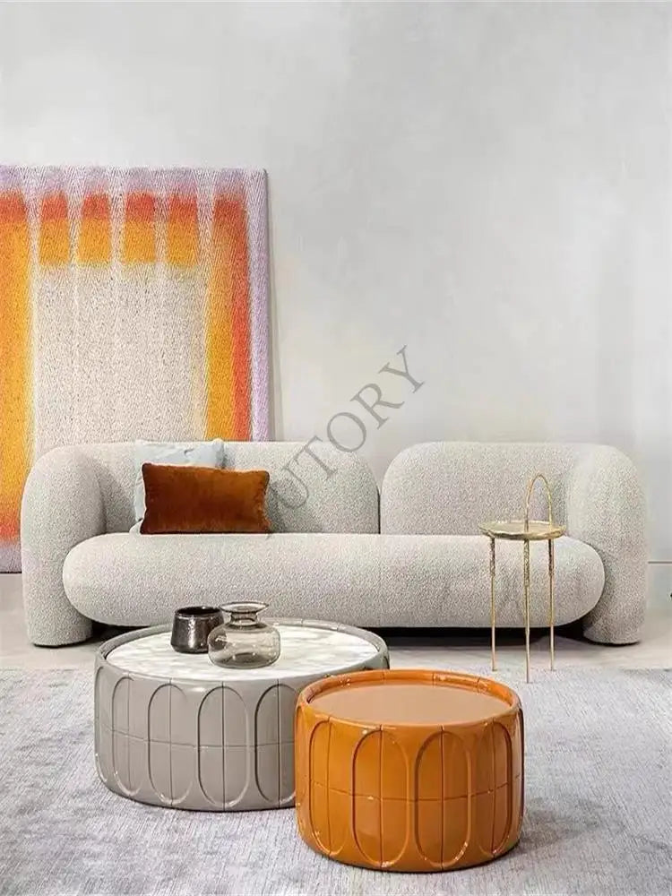 Italian minimalist double three-person small apartment living room sofa lambswool fabric leisure sofa
