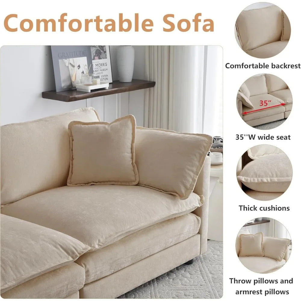Luxury oversized 3-piece sofa set, 2-piece 2-seater and 1-piece 3-seater sofas, modern and comfortable cloud sofa set