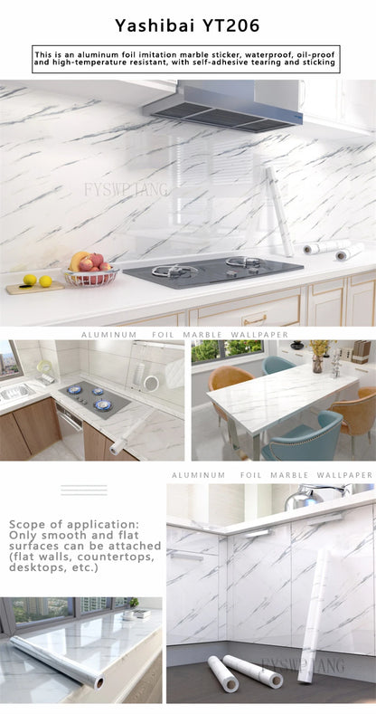 40cm Width Marble Self Adhesive Wallpaper Vinyl Wall Stickers Waterproof Contact Paper For Kitchen Decorative Film Home Decor