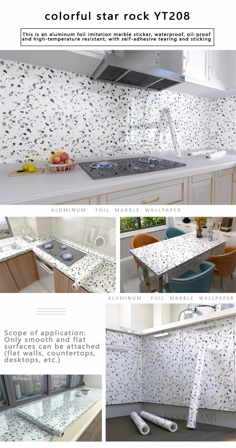 40cm Width Marble Self Adhesive Wallpaper Vinyl Wall Stickers Waterproof Contact Paper For Kitchen Decorative Film Home Decor