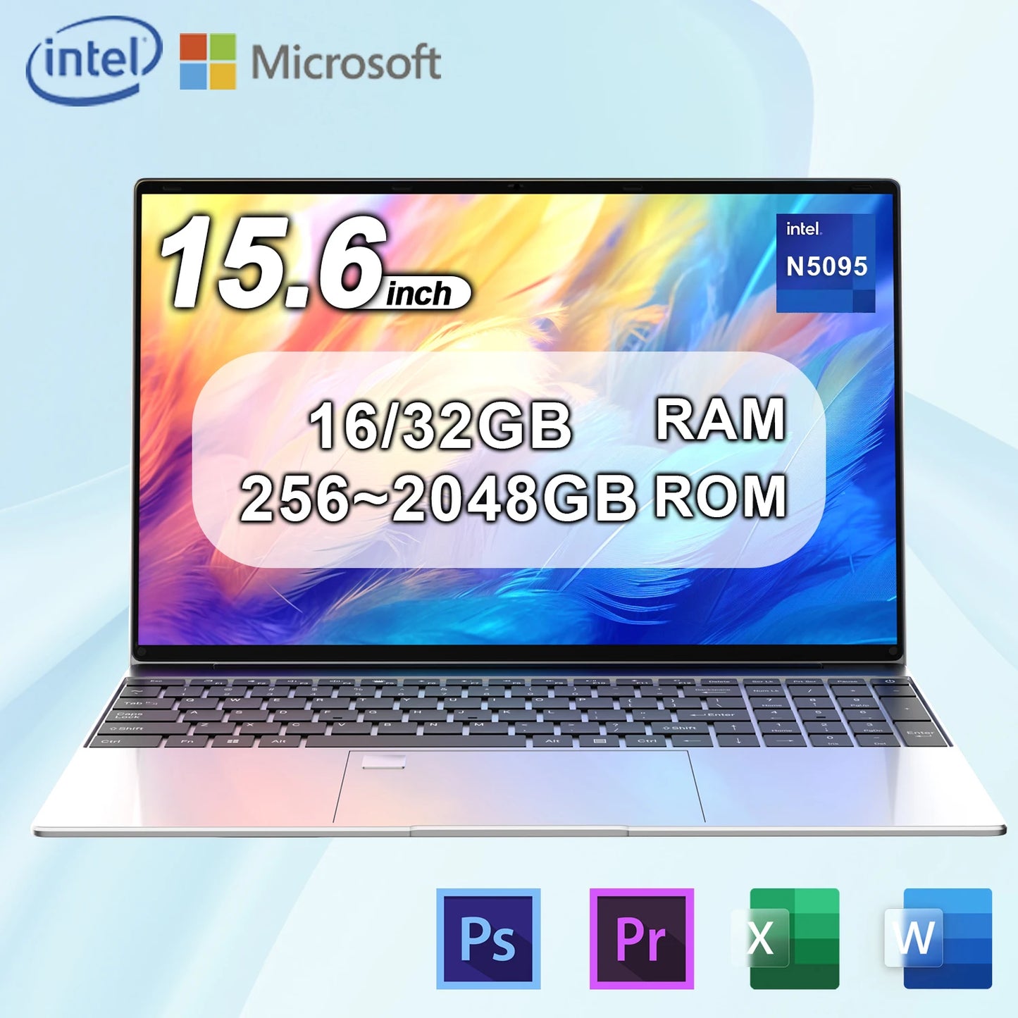 New 15.6" Inch Laptop Windows 11 Pro N5095 1920x1080 32GB+2048 GB Backlit Keyboard Portable Office Entertainment Laptop