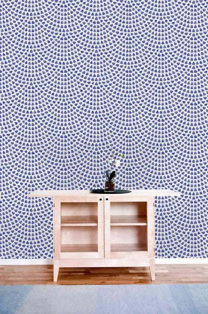 Blue drop-shaped Wallpaper ,Blue  Fish Scale Wall Paper Mural,Peel and Stick  Wall Papers  Roll  On White Background