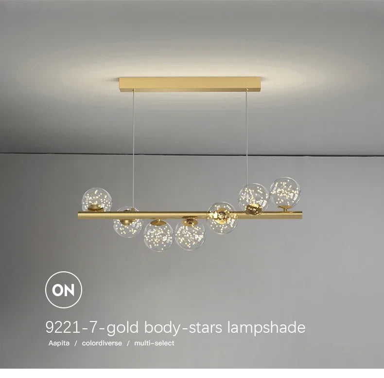 Modern Led Long Ceiling Chandelier Suspension Glass Balls Dining Table Room Kitchen Home Decor Hanging Lamp Front Desk Lights