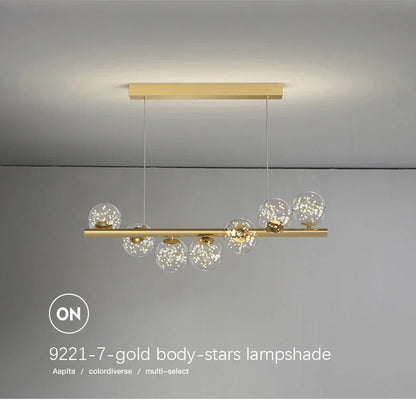 Modern Led Long Ceiling Chandelier Suspension Glass Balls Dining Table Room Kitchen Home Decor Hanging Lamp Front Desk Lights