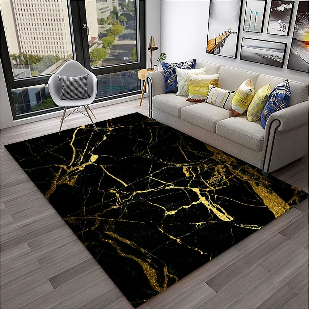 Luxurious Black Green Gold Colour Marble 3D Carpet Rug for Home Living Room Sofa Doormat Decor,kids Area Rug Non-slip Floor Mat