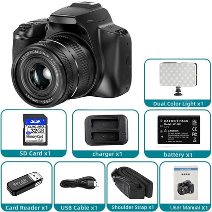4K Professional Video SLR Camera 64MP Vlog Digital Cameras for Youtube Livestream Webcam 10X Optical Zoom Photography Camcorder