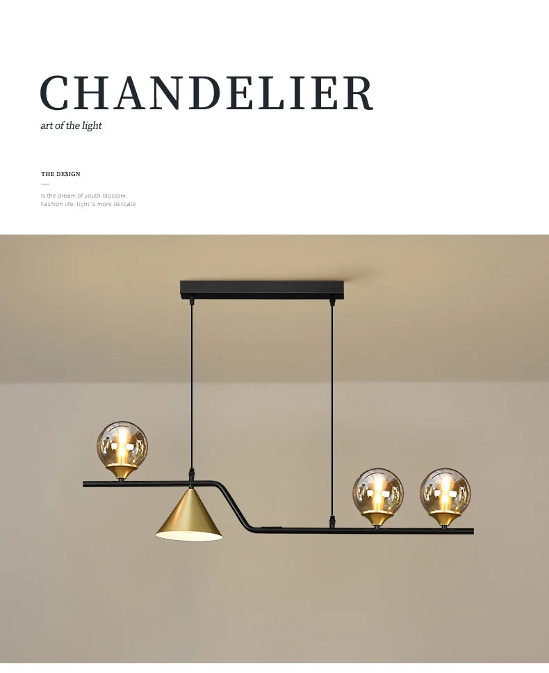 Nordic Black LED Chandelier For Living Room Kitchen Modern Home Indoor Ceiling Lighting Fixtures Glass Ball E14 Hanging Lamps