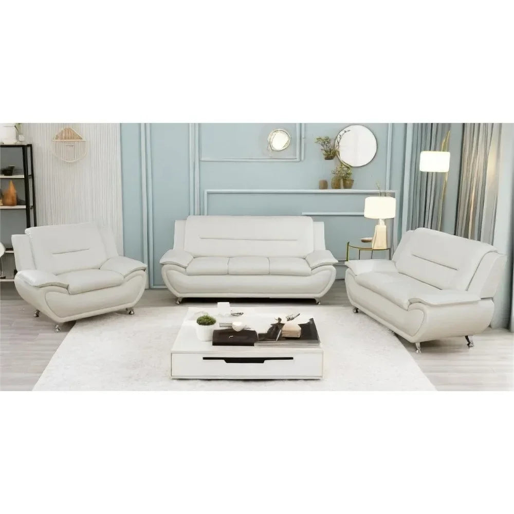Creamy White Leather Couches for Living Room, Sectional Sofa Living Room Furniture Sets, Sofa and Loveseat Set, Sofa Couch Set